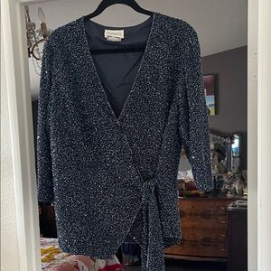 Chadwicks Navy sequin and beaded Sparkle Wrap Blouse
